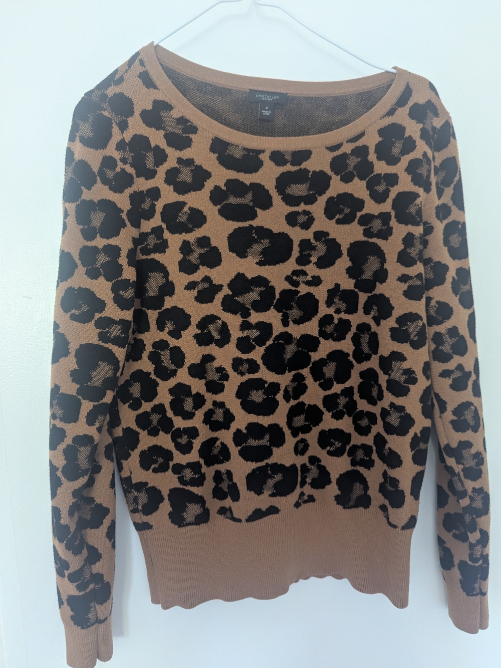 Ann Taylor Factory Tan and Black Leopard Crewneck Sweater